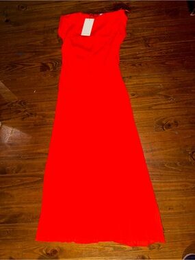Elegant Hot Red-Orange Maxi Dress for Women - Classic Sleeveless- Scoop back